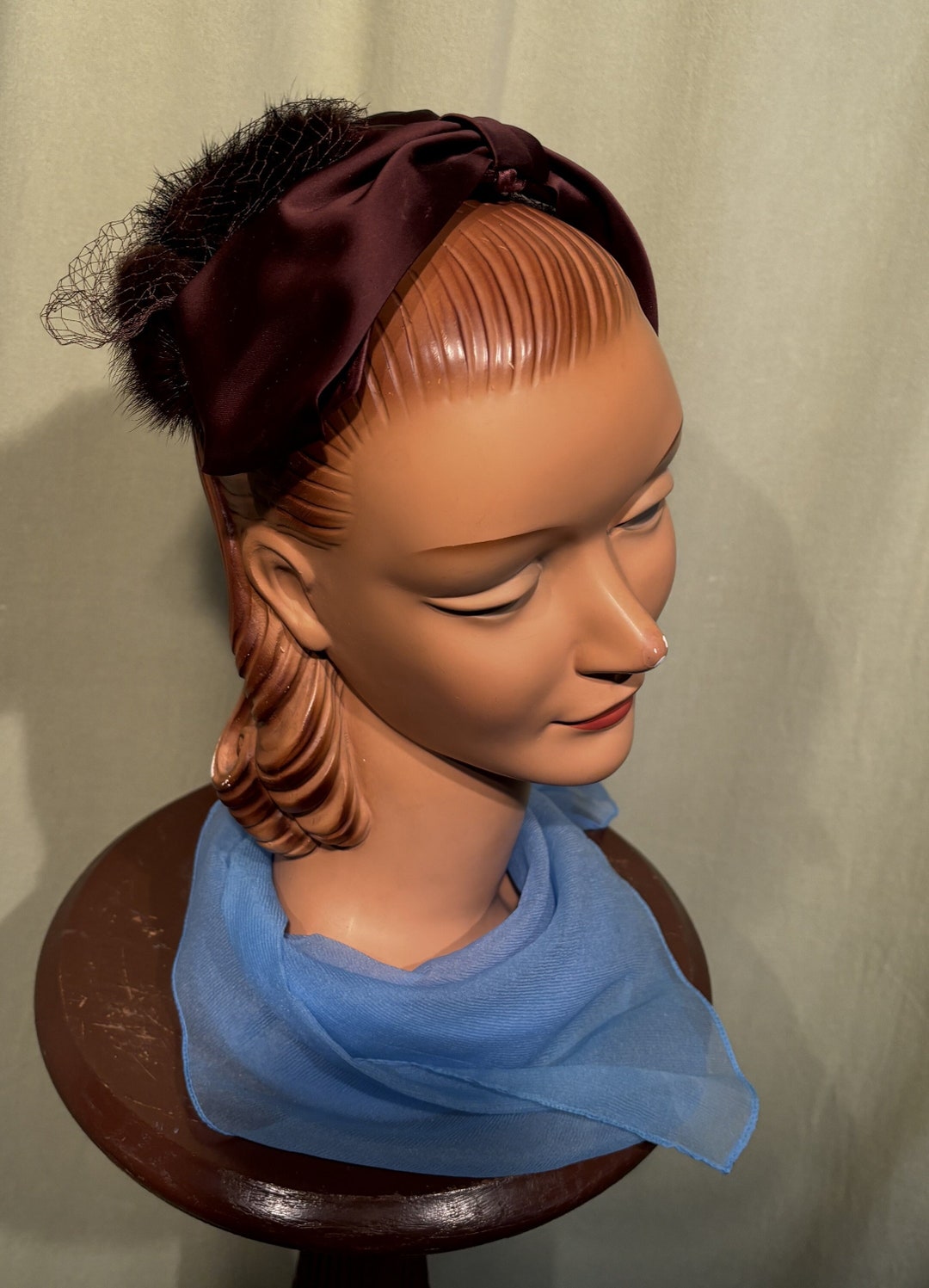 VTG Mid Century  Mink swirl hat/headband Big Bow Sweet Original Mid-century Ladies main image 2