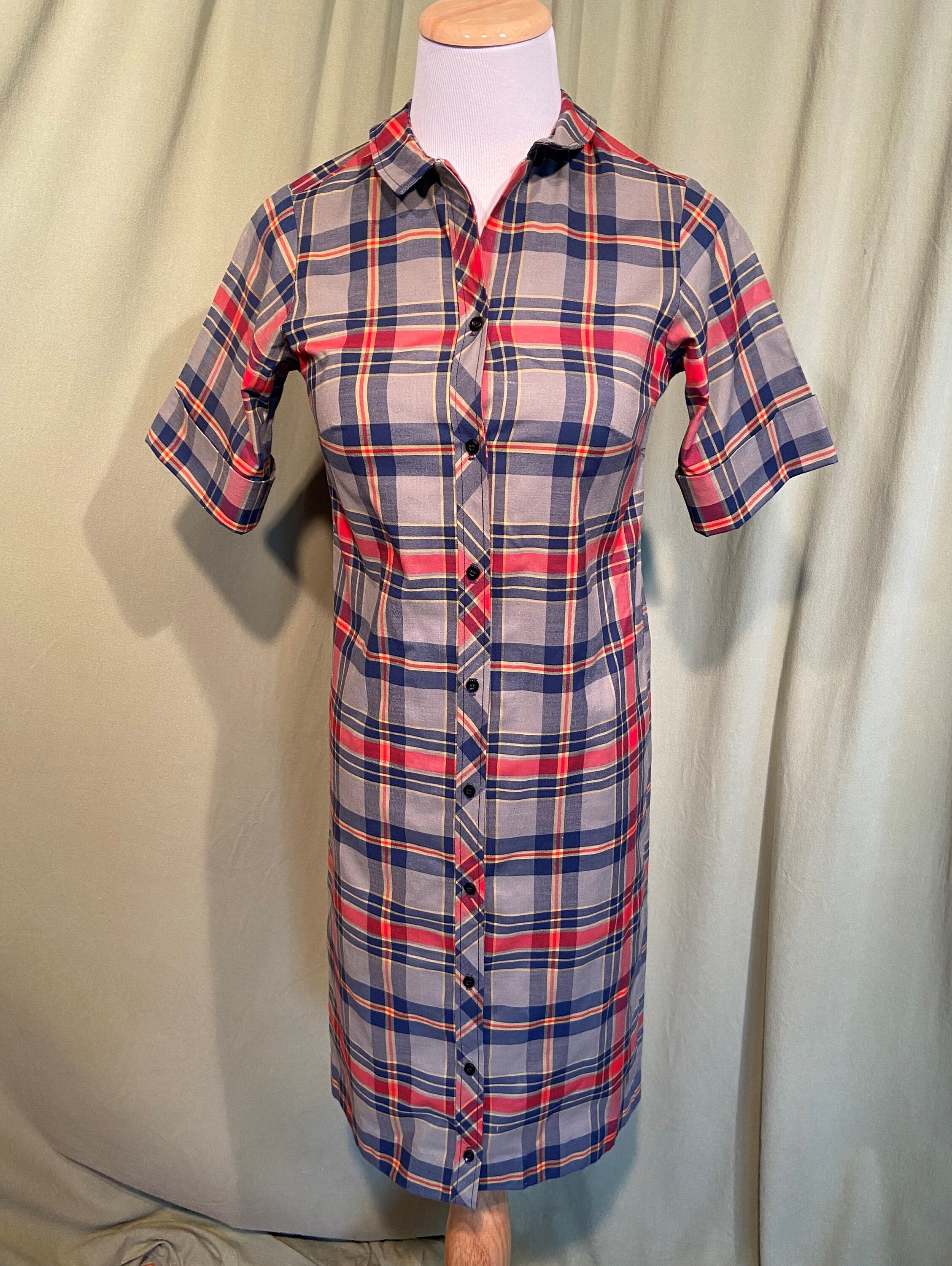 Sweet Original Vintage 60s Button Front Plaid Cotton Blend