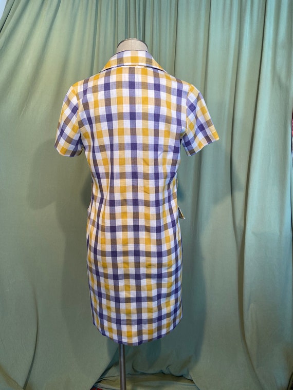 Cute Vintage 70s Cotton Blend Yellow Purple Plaid… - image 5