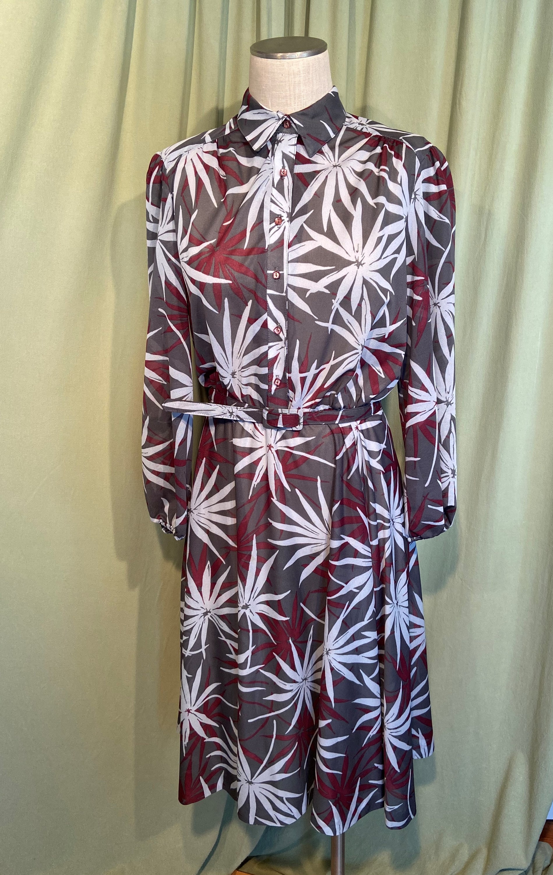 Sweet Original Vintage 70s Semi Sheer Poly Gray & Burgundy