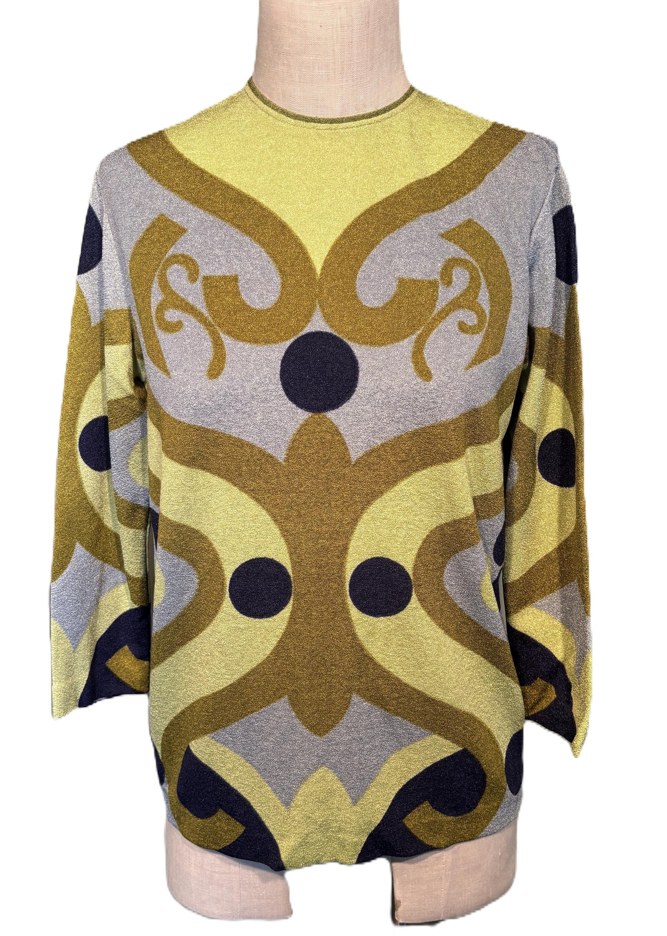 Cute Original Vintage 60s 70s Zio Luigi Zip Back Long Sleeve Top