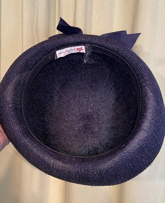 Original Vintage 50s 60s Navy Blue Mesh Bowl Hat … - image 5