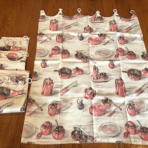 4 Original Vintage Mid-Century Americana Kitchen Print Cotton Cafe Curtain Panels with Rings 35&quot; by 27.5&quot; Lined