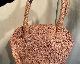 Cute Original Vintage Mid Century Raffia Straw Satchel