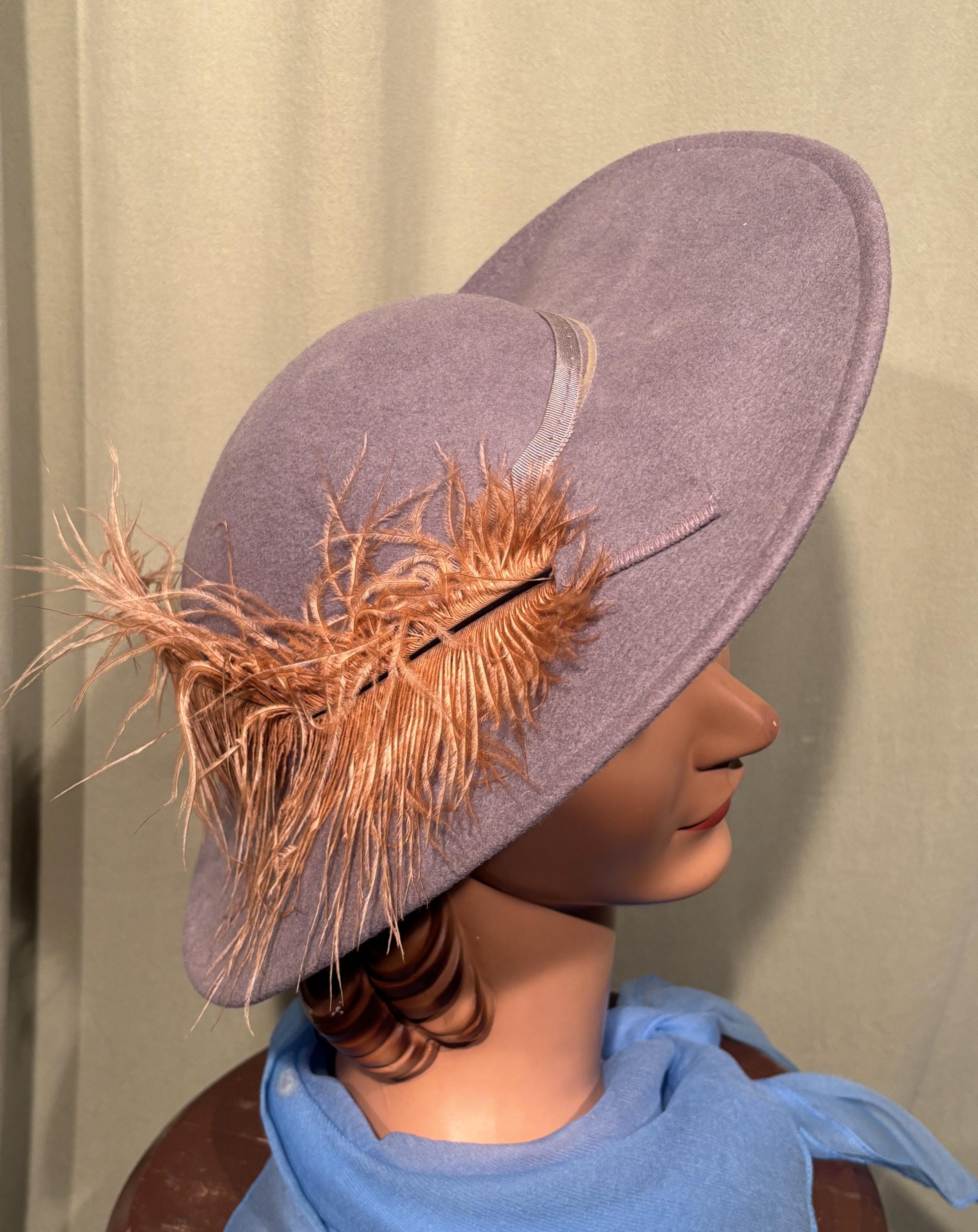 グレー ウールフェルト ボウラーハット レース リボン ヴィンテージ