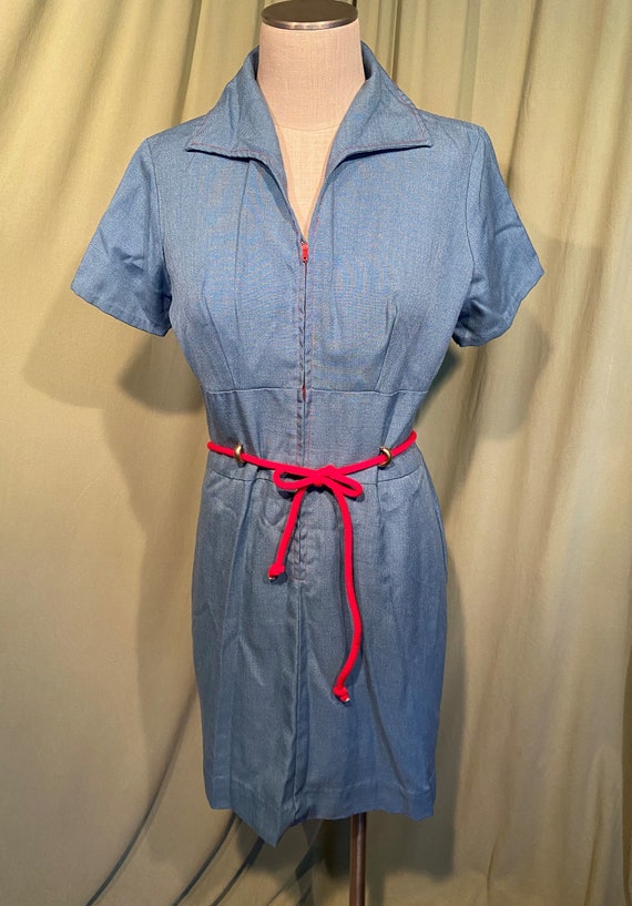 Cute Original Vintage 60s 70s Denim Blue Poly Ray… - image 1