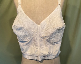 Original Vintage Mid Century Longline Cotton Blend Bullet Bra Tag Size 46D