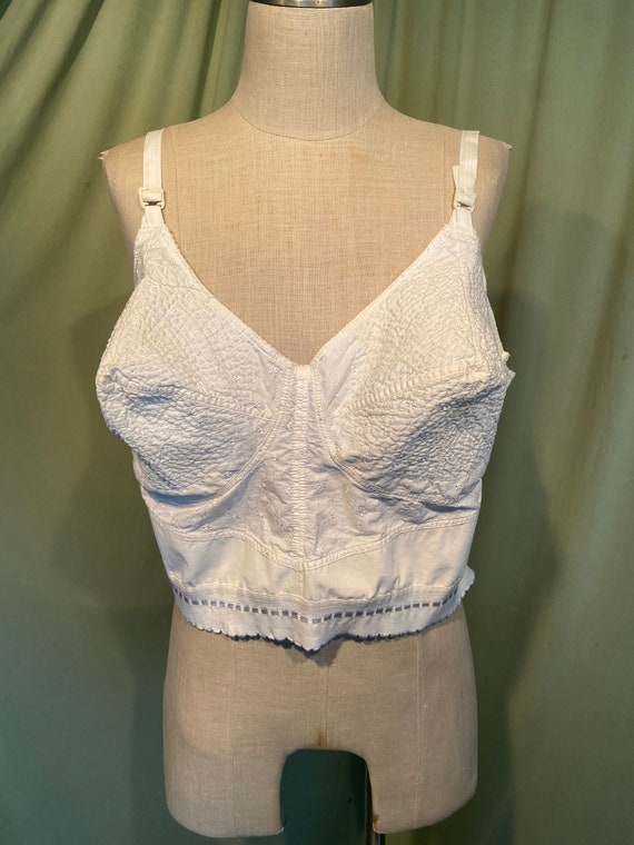 Original Vintage Mid Century Longline Cotton Blend Bullet Bra Tag Size 46D  