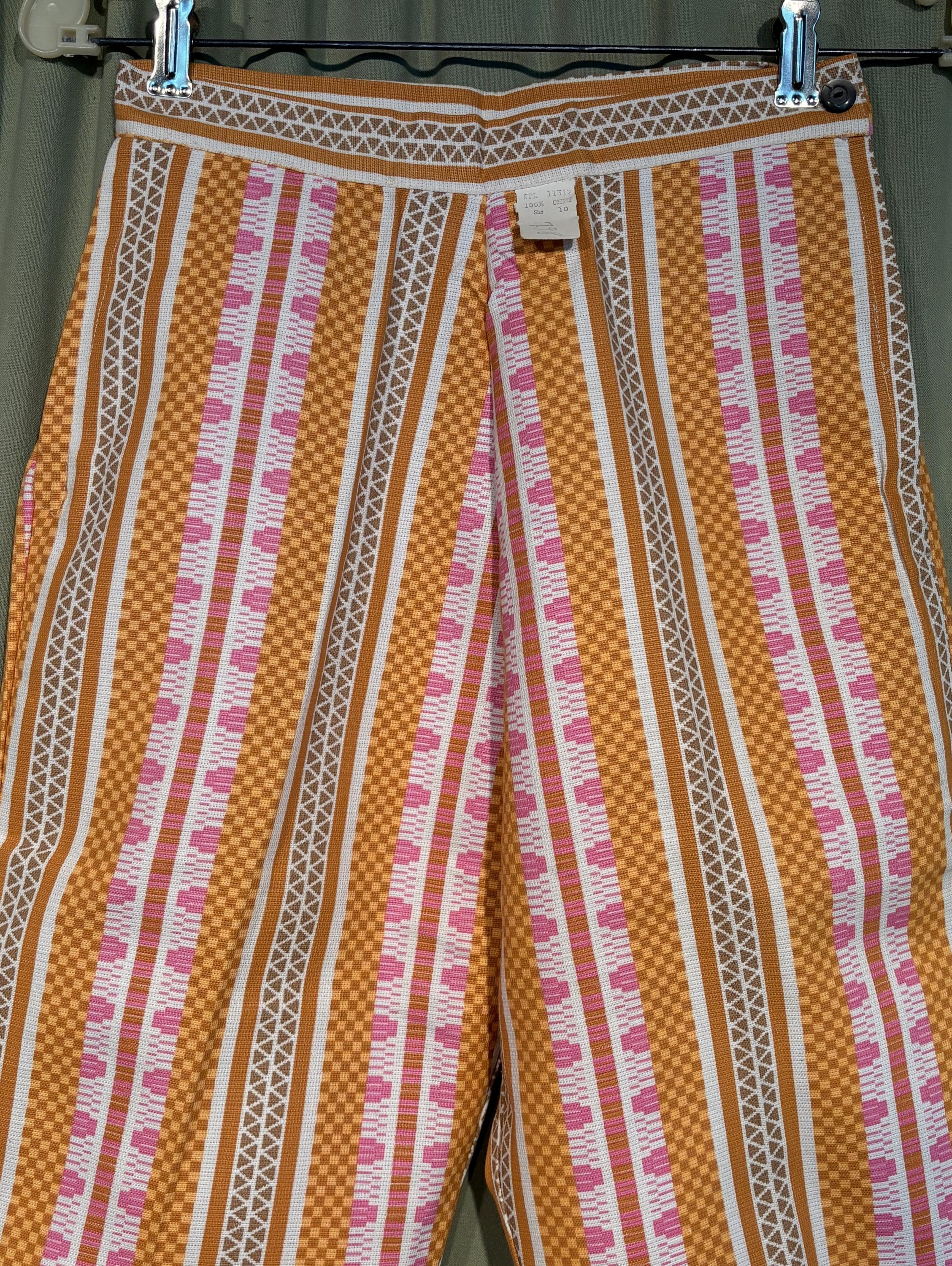 Fun Original Vintage Deadstock W Tag Orange and Pink Funky Striped