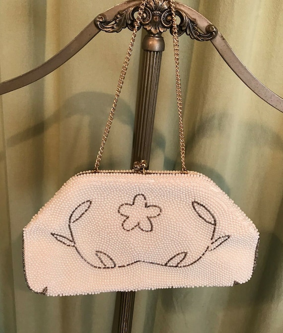 Sweet Original Vintage Mid Century Bag by Debbie White Beaded Evening Bag With Optional Chain Handle Etsy