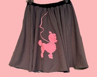 Graziosa gonna a ruota stile anni '50 con stampa barboncino, girovita 24-30