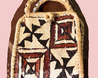 Sweet Original Vintage 60s 70s Little Girl's or Mini Handbag Woven and Painted Palm