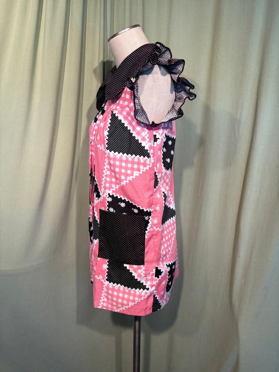 Sweet Original Vintage 70s Pink & Black Patchwork… - image 2