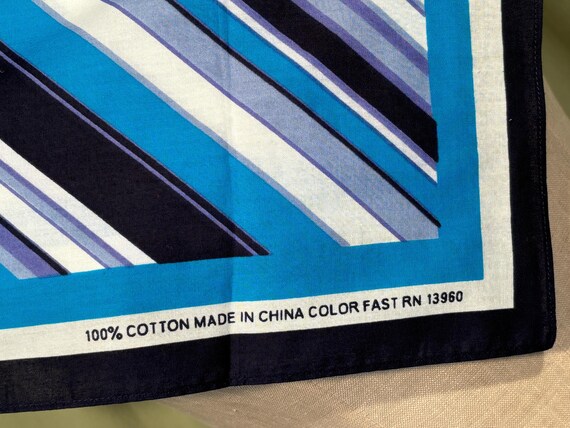 Cute Vintage 80s Cotton Bandana Scarf Blue Stripe… - image 3