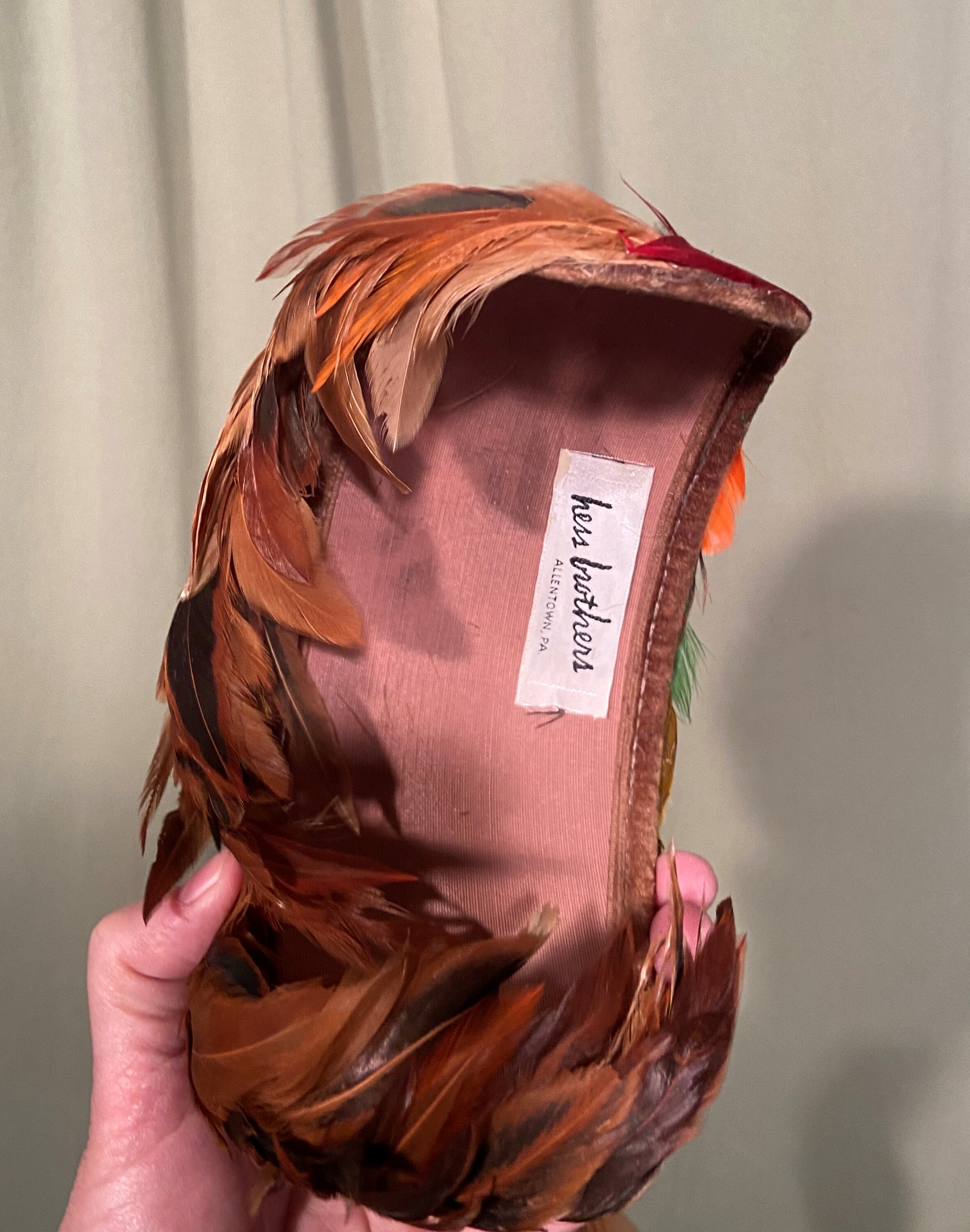 Vintage Hess Brothers Pheasant Feather Hat Brown Gold Union Made Mid Century Vintage Modern Miss Pheasant Feather Juliest Hat USA - Etsy main image 3
