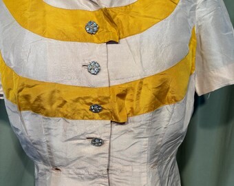 素晴らしい外見 Original Sweet Vintage Rayon Yellow & Beige Century Mid シャツ/ブラウス(長袖/七分)