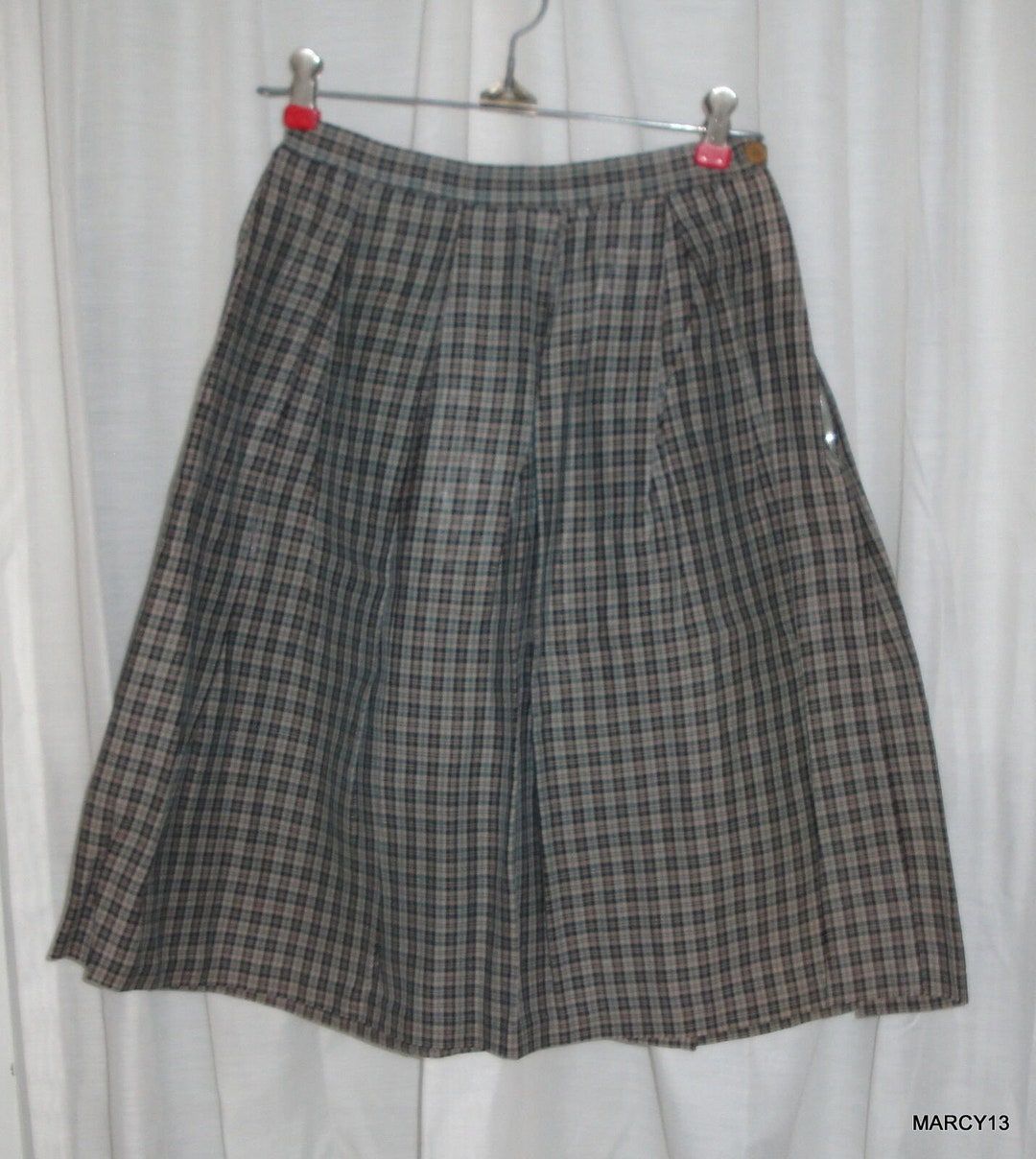 Cute Original Vintage 50s 60s Black & Green Plaid Cotton Skirt - Etsy