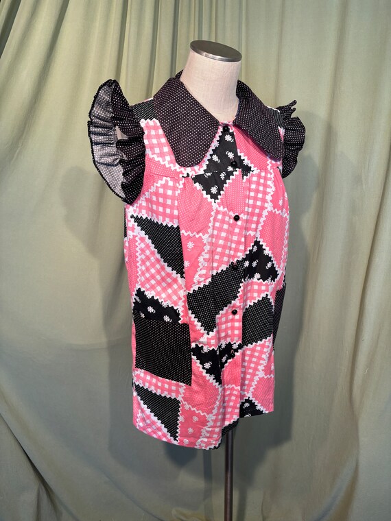 Sweet Original Vintage 70s Pink & Black Patchwork… - image 4