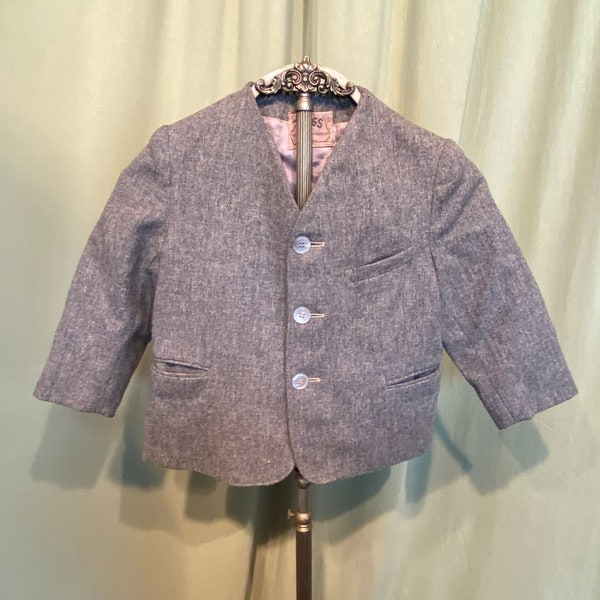 Charming Vintage Mid Century Twigs Little Boy's Gray Wool Sport Coat Suit Jacket Size 4 Chest 24"