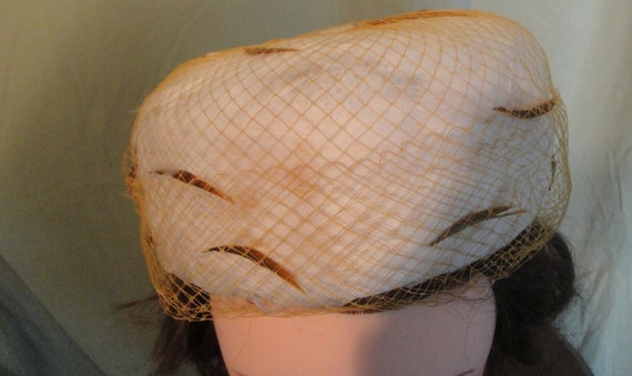 Chic Original Vintage Mid Century Cream & Brown F… - image 2