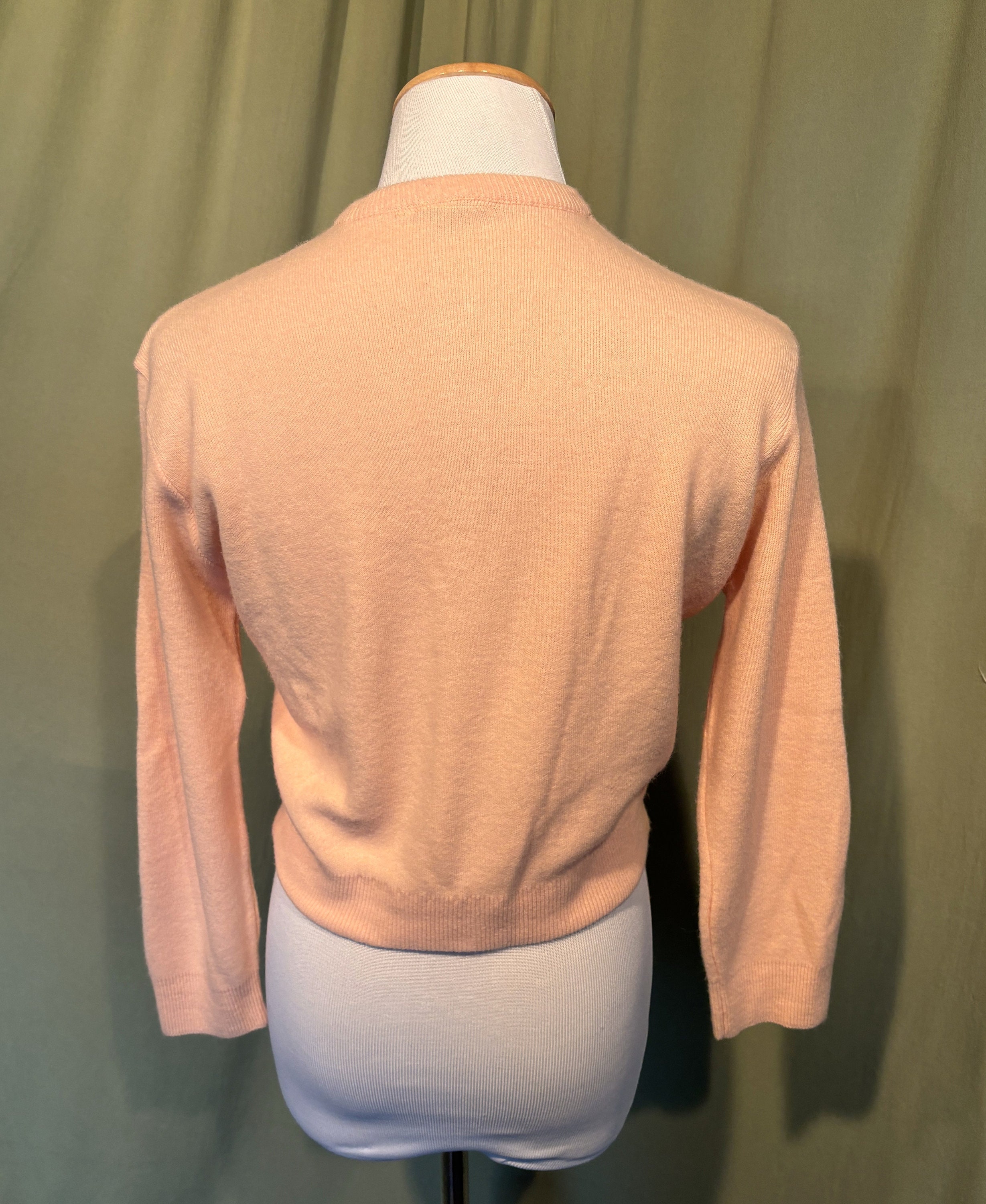 Sweet Original Vintage 50s Beaded Peach Acrylic Cardigan Sweet Original Vintage 50s Beaded Peach Acrylic Cardigan