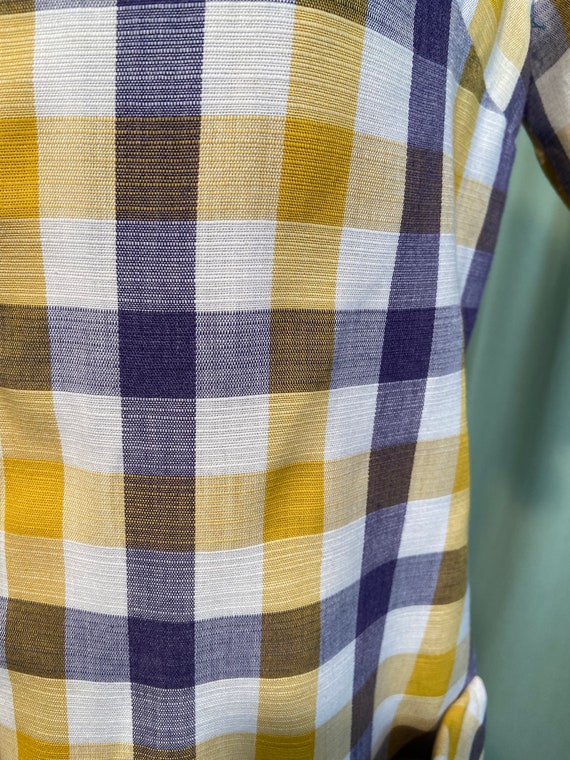 Cute Vintage 70s Cotton Blend Yellow Purple Plaid… - image 3