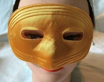 Vintage Yellow Gold Satin Stiff Fabric Masquerade Halloween Half Mask Eye Mask