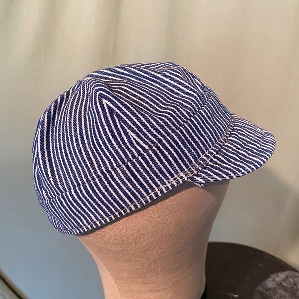 Cool Original Vintage 70s Blue & White Stripe Cotton Engineer's Cap