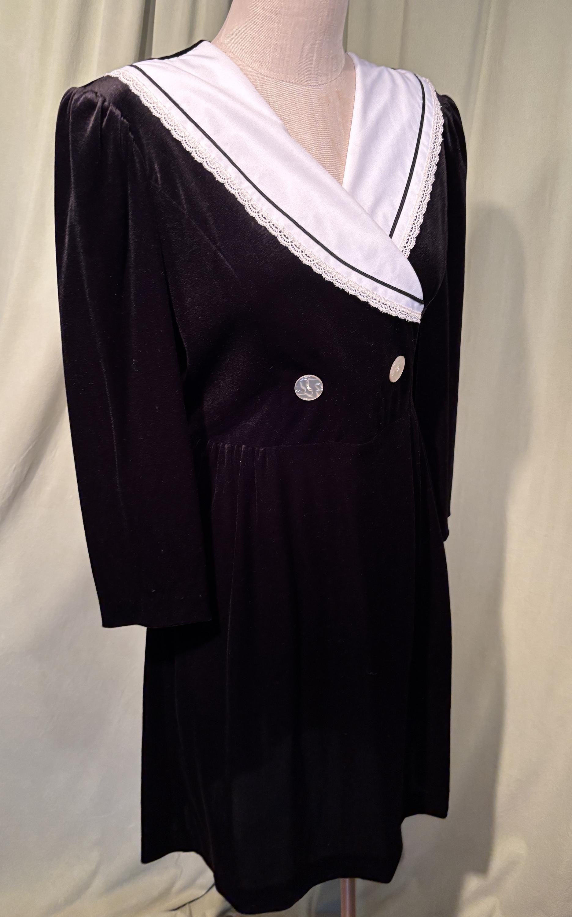 Cute Original Vintage 80s Joseph Bruno Black Velour Dress W Shawl