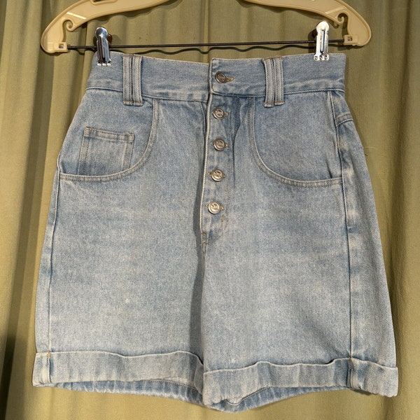 Original Vintage 80s No Excuses Femme Fatale Denim Shorts High Waist, Button Fly, Cuffed Leg Size 7/8 Waist 27 Inseam 5.5