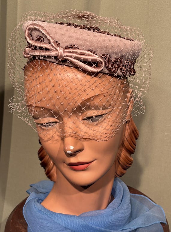 Vintage Velvet Hat Lot – 10 Mid-Century Styles Vintage Mid Century Ruched Velvet Hat in Black and Taupe Two  main image 3