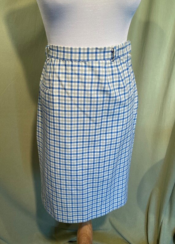 Cute Original Vintage 60s Blue Gray Plaid Cotton … - image 7