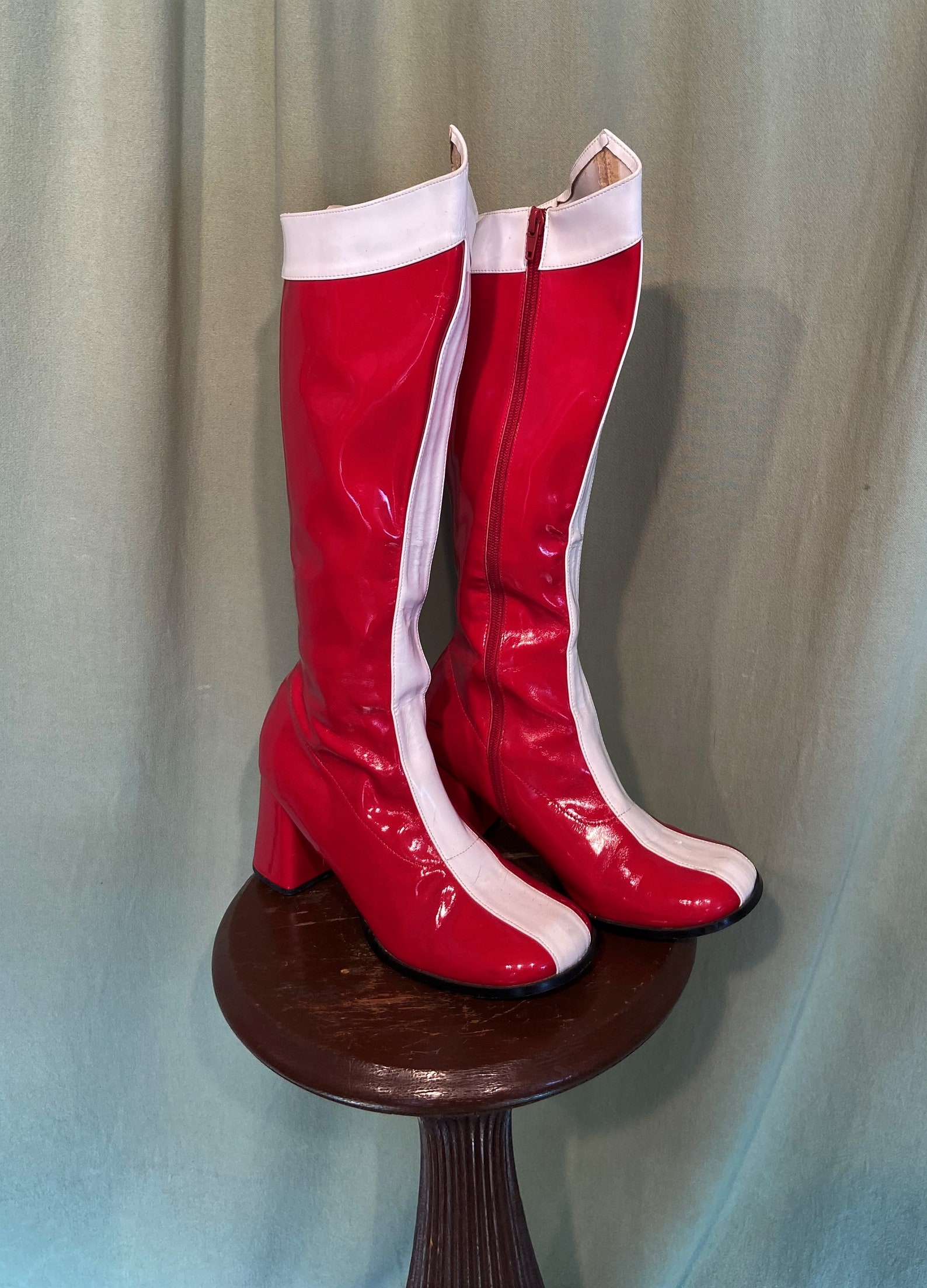 Vintage Inspired Red & White Vinyl Go Go Boots From Reading - Etsy