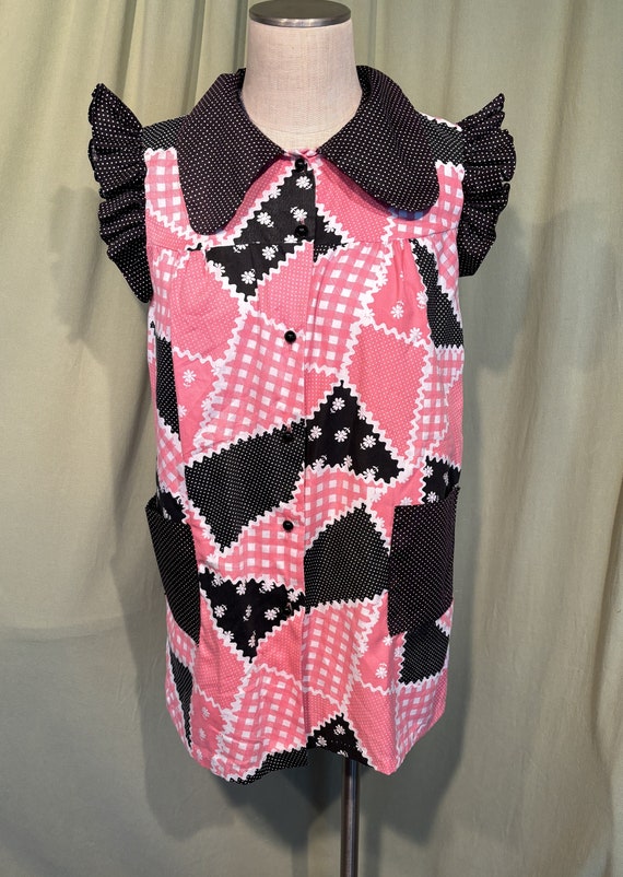 Sweet Original Vintage 70s Pink & Black Patchwork… - image 1