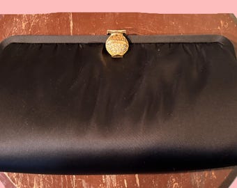Pochette vintage originale en tissu noir des Andes, vintage, vintage, avec anse en chaîne en option et joli fermoir en strass