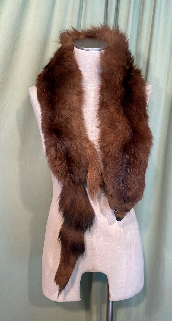 00’s Archive PPFM Scalf Stole Funky Original Vintage Mid Century Long Rust Brown Marten? Fur
