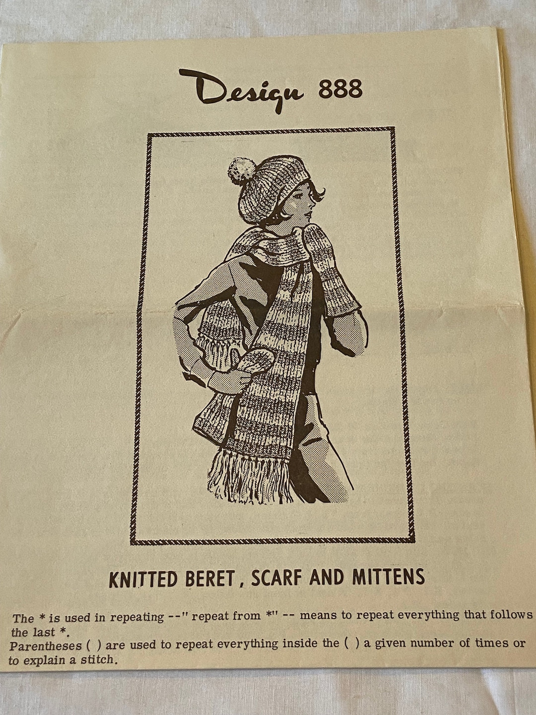 Original Vintage Design Pattern 888 Knit Beret Hat, Scarf & Mittens - Etsy