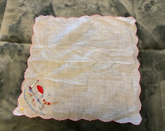 Charming Vintage Mid Century Deadstock Souvenir Hanky, Handkerchief Embroidered "Atlantic City"