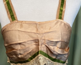 Sweet Original Vintage 20s Fragile Hand Stitched Silk Lace & Ribbon Trimmed Bralette Bra 28&quot; Band