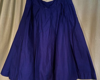 Classic Original Vintage Mid Century Navy Blue Cotton Pleated Full Skirt Waist 28" Length 23.5"