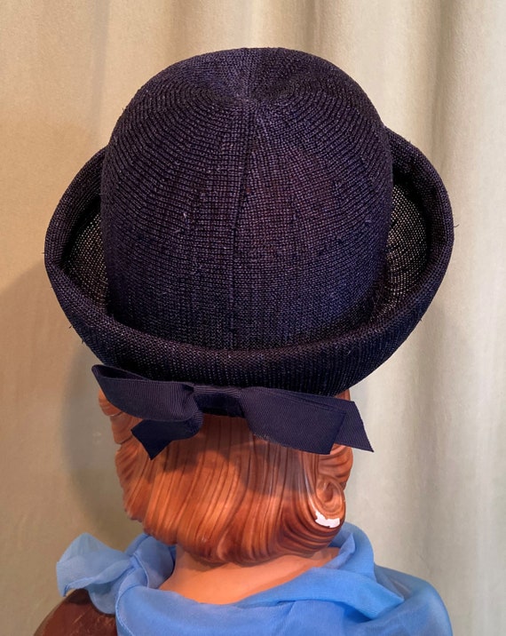 Original Vintage 50s 60s Navy Blue Mesh Bowl Hat … - image 3