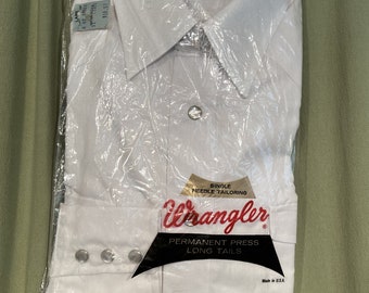 Deadstock New in Package Original Vintage Wrangler White Western Style Cotton Blend Pearl Snap Front Long Sleeve Shirt Size 16-1/2 / 36