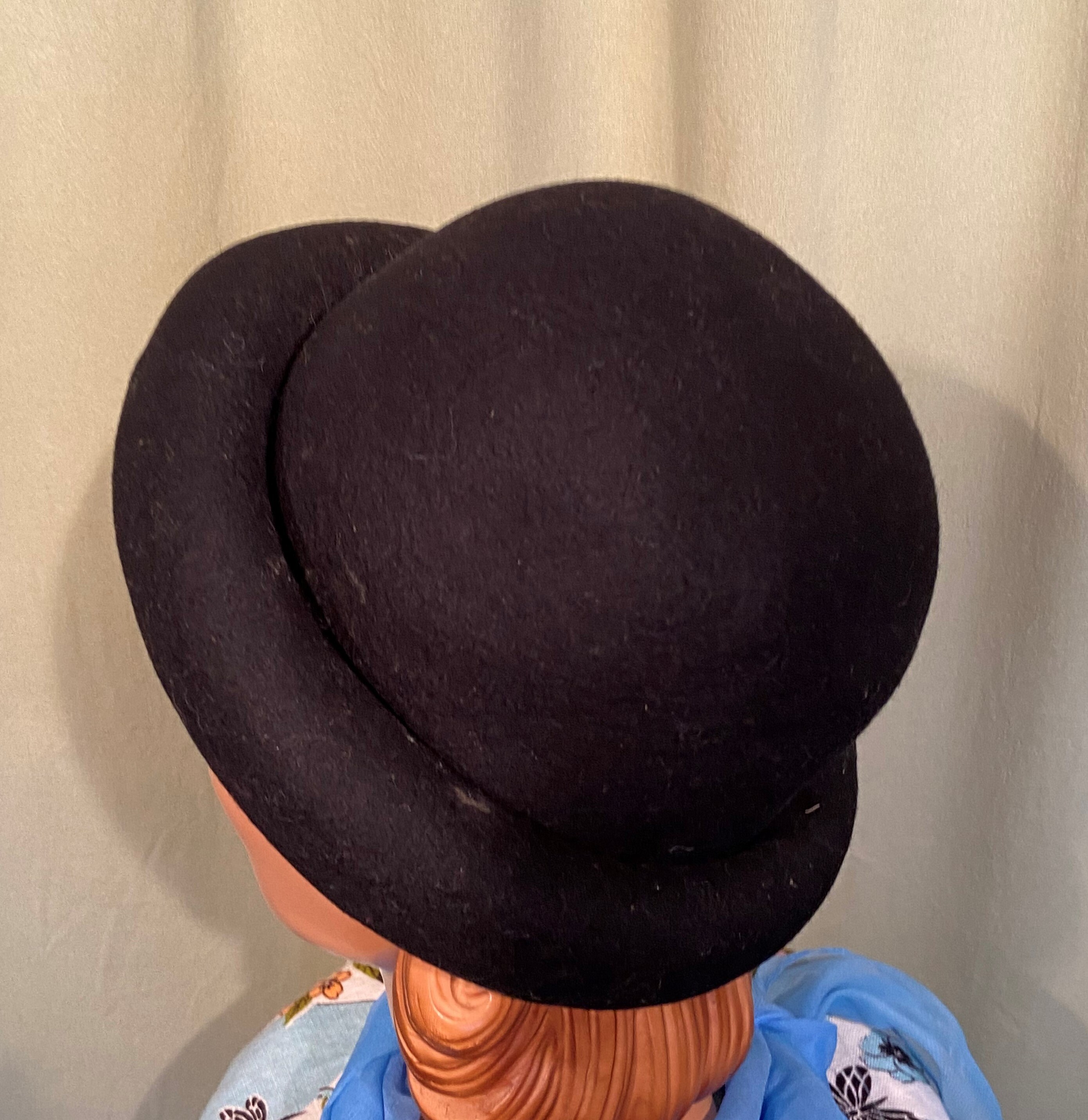 Original Vintage Mid Century Black Felt Bowler Derby Hat W 