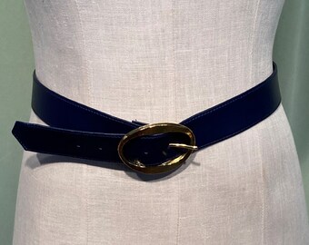 70s Retro Navy Blue White Pebble Leather Belt Silver Gold  display picture 1