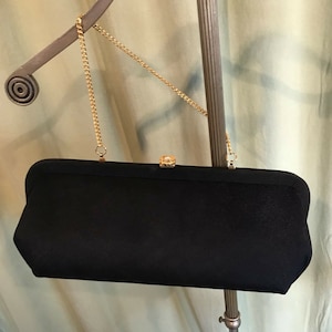 Chic Original Vintage Mid Century Sin marca Bolso de mano de tela estructurada negra con asa de cadena opcional