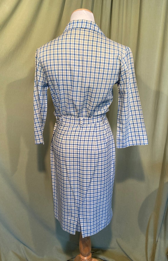 Cute Original Vintage 60s Blue Gray Plaid Cotton … - image 4