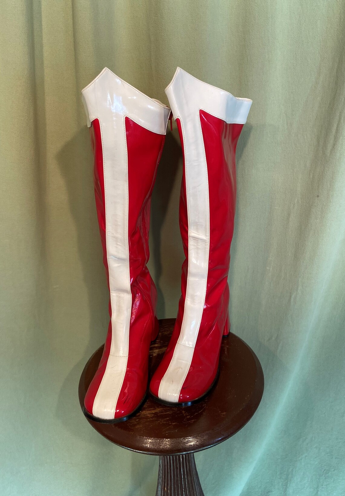 Vintage Inspired Red & White Vinyl Go Go Boots From Reading - Etsy