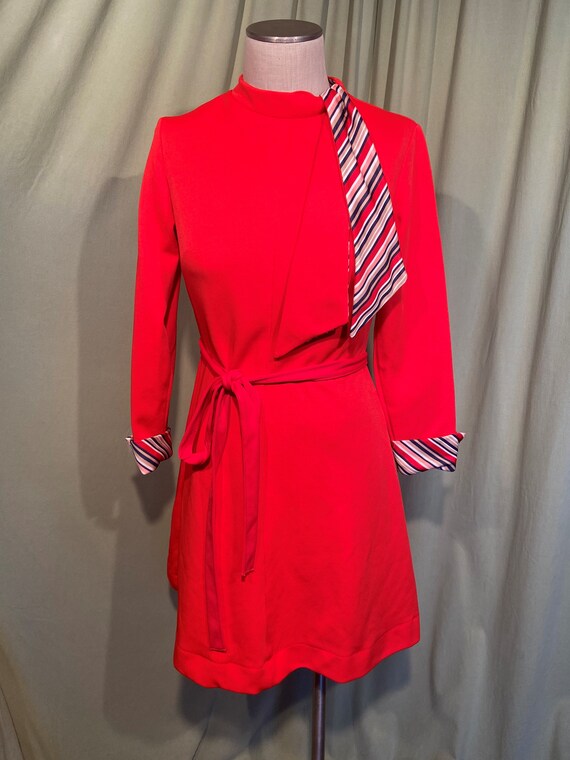 Size 12 Red Crepe Dress - Long Sleeve 70s 80s Wrap Style Sexy Ruffle  Decolletage