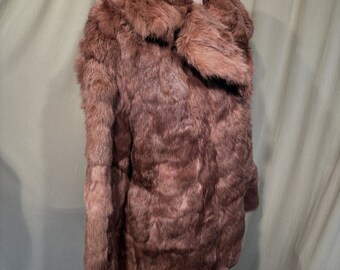 Sweet Original Vintage 80s Brown Rabbit Fur Coat Tag Size