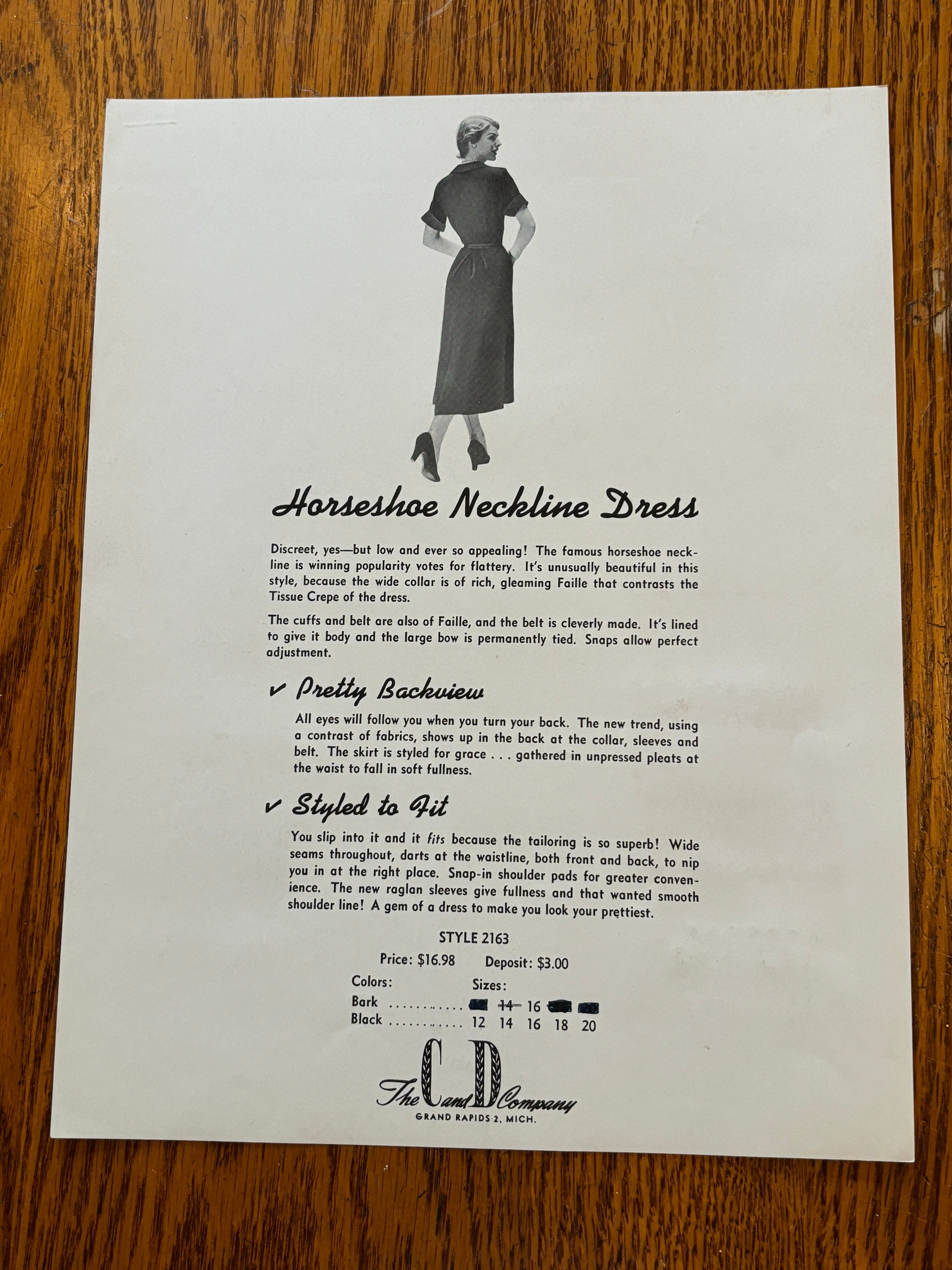 Original Vintage 1951 C & D Company Fashion Flyer Page Horseshoe